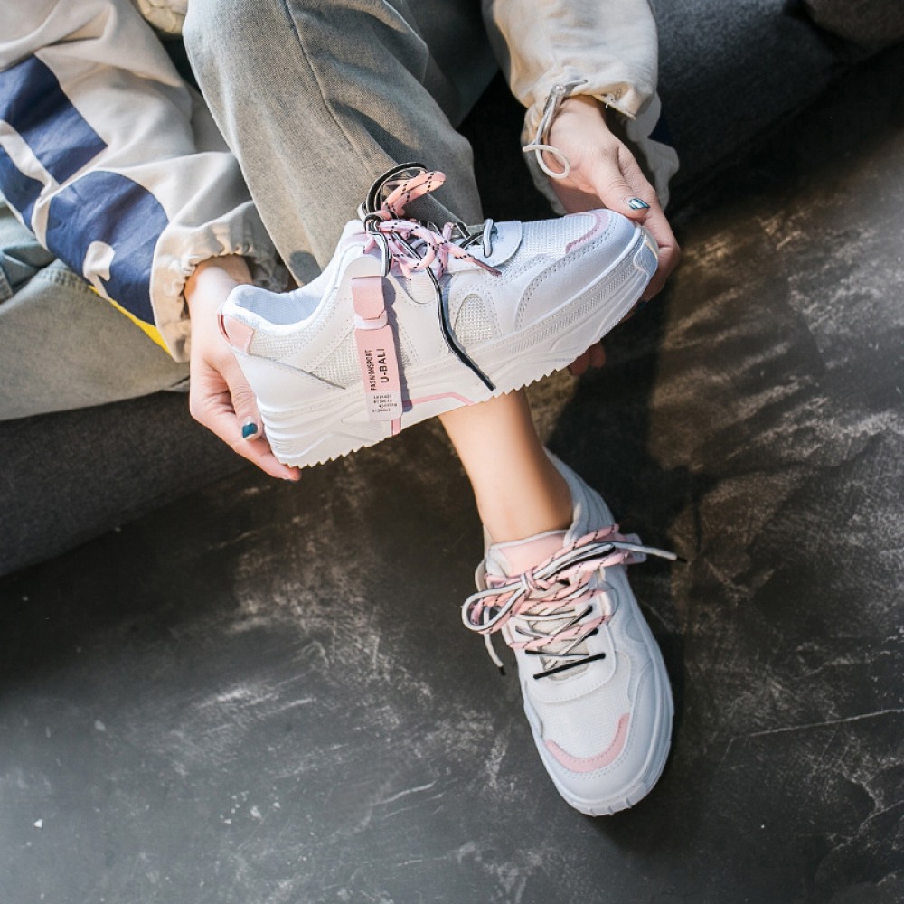 Women's Spring New Student Street Shots Increase White Sports Shoes