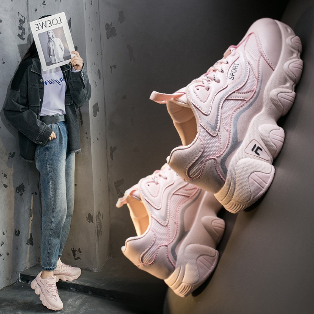 Spring New Student Sports Shoes Women's Running Thick-Soled Height Increase Shoes